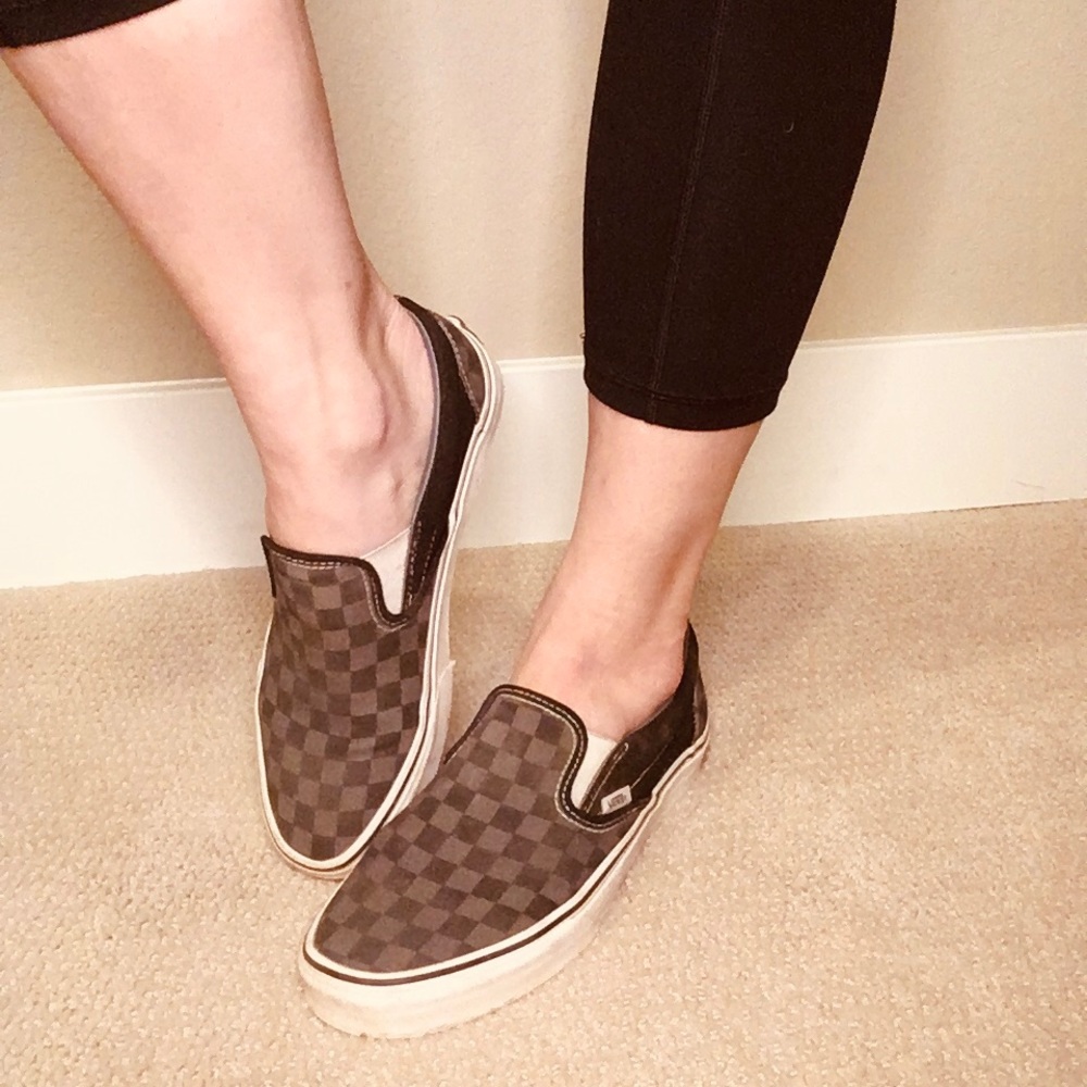 Vans plaid grey and black flats. Gently used.